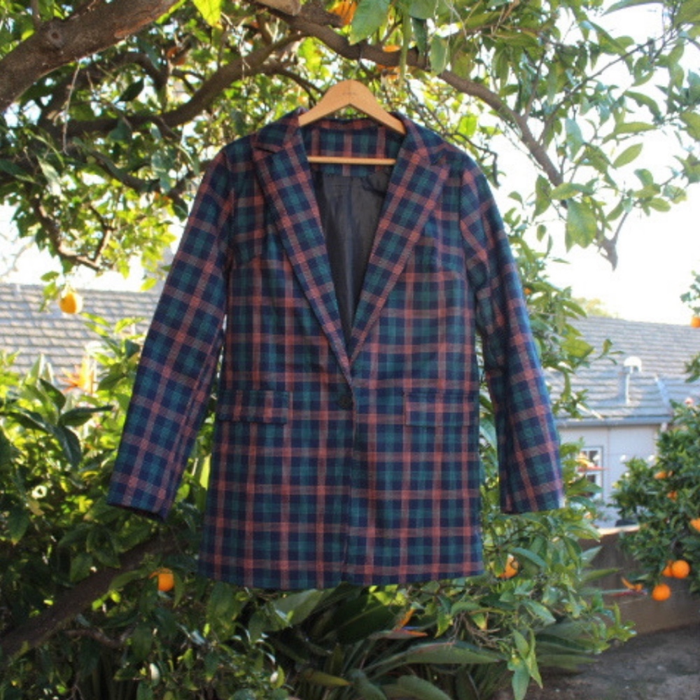PLAID BLAZER SINGLE BUTTON JACKET COLORFUL